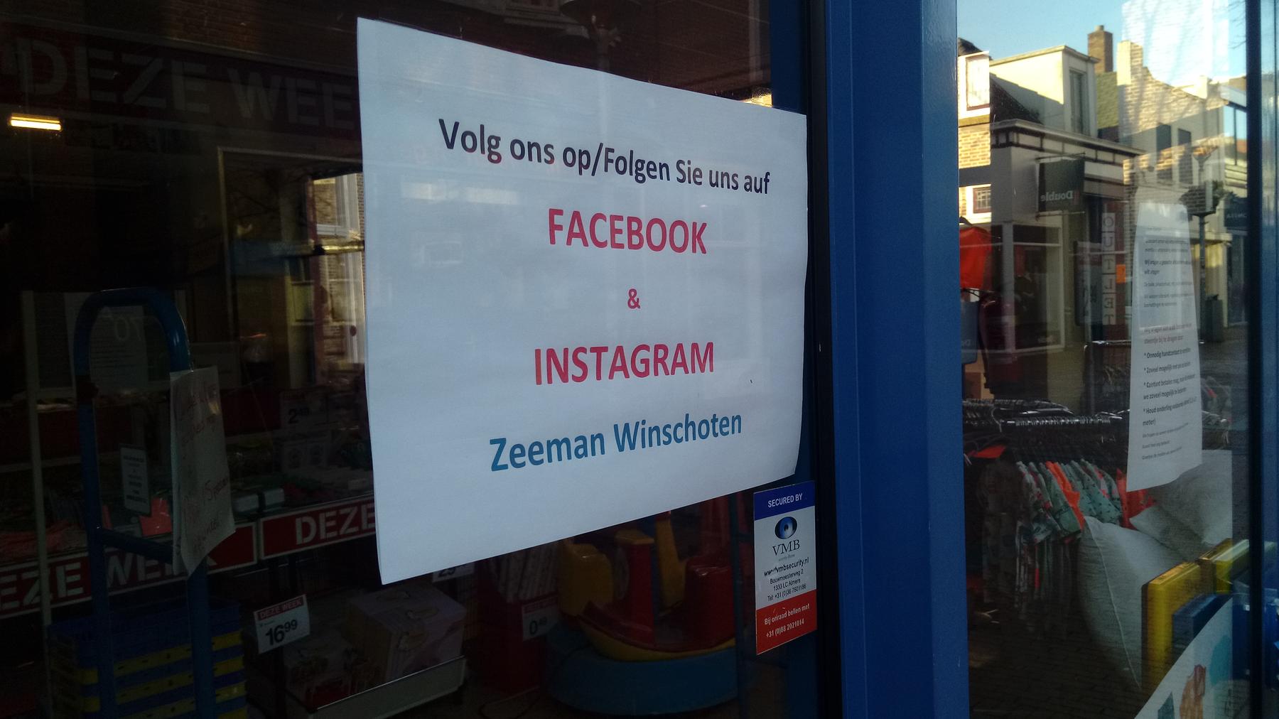 FileZeeman Winschoten Facebook & Instagram poster, Winschoten (2020) 02.jpg - a sign on a store win File:Zeeman Winschoten Facebook & Instagram poster, Winschoten (2020) 02.jpg - a sign on a store win