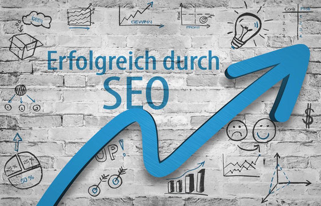 SEO Optimierung Konzept - a blue arrow pointing up to the word'eigenicht seo '