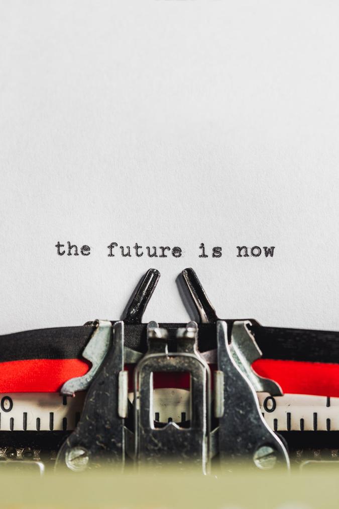 text on typewriter states the future is now - Image of SEO, "on-page optimization for local SEO"